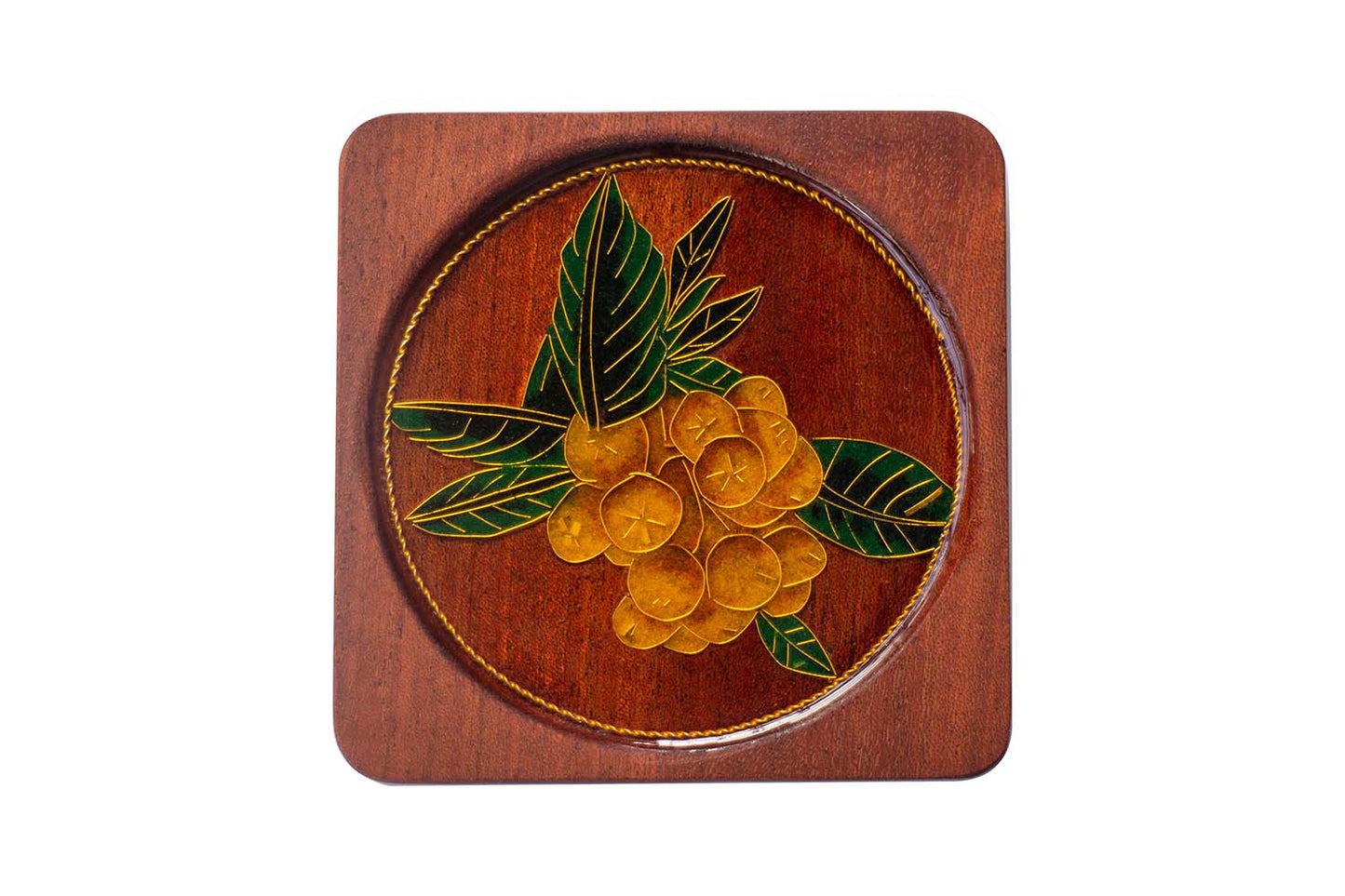 GGLEE Handmade Wooden Coasters for Absorbent Cold Drink or Hot Coffee Cup Mat with Apricot Design (Square)1 pcs