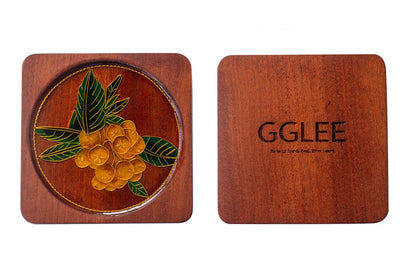 GGLEE Handmade Wooden Coasters for Absorbent Cold Drink or Hot Coffee Cup Mat with Apricot Design (Square)1 pcs