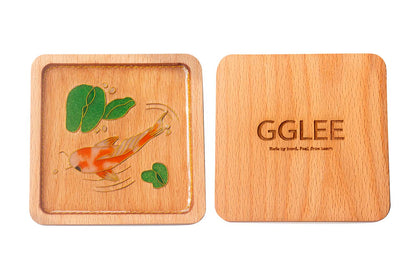 GGLEE Handmade Drink Coasters Coffee Table Kitchen Table Bar Home and Office Gifts with Koi Carp Wooden Design (Square) 1 pcs