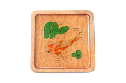 GGLEE Handmade Drink Coasters Coffee Table Kitchen Table Bar Home and Office Gifts with Koi Carp Wooden Design (Square) 1 pcs