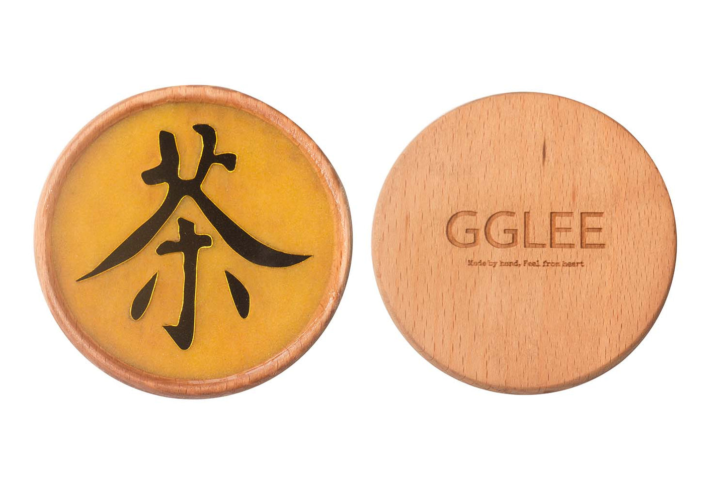 GGLEE Handmade Orignal Wooden Coasters for Coffee andTea Office Decor with Chinese word Tea design  (circle) 1 pcs