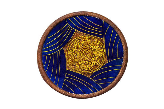 GGLEE Handmade Natural EbonyWood Coasters with Blue Morden Design Great Gift for Friend and Family (Circle) 1 pcs