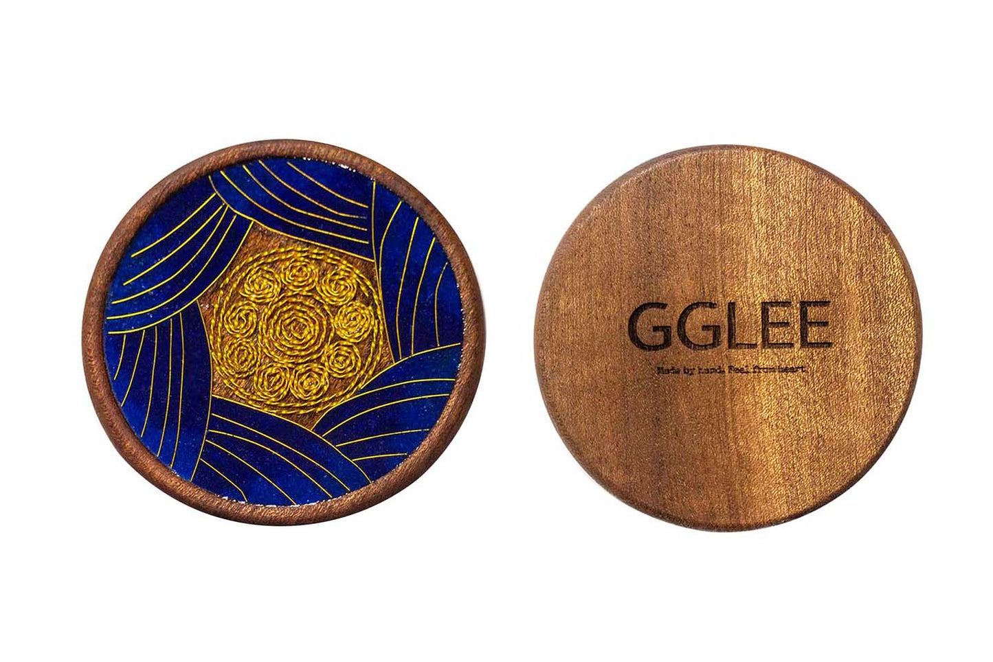 GGLEE Handmade Natural EbonyWood Coasters with Blue Morden Design Great Gift for Friend and Family (Circle) 1 pcs