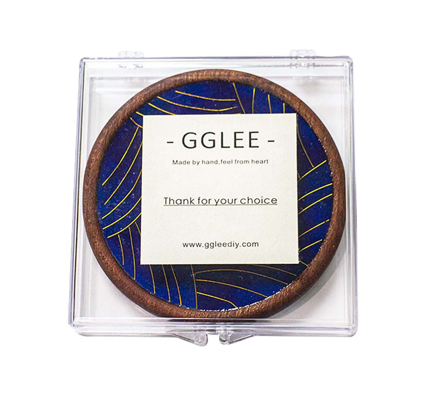 GGLEE Handmade Natural EbonyWood Coasters with Blue Morden Design Great Gift for Friend and Family (Circle) 1 pcs