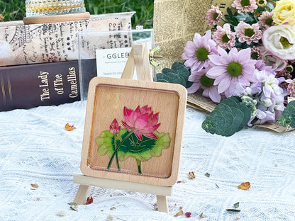 GGLEE Quality Home Crafts Personalized Handmade Wooden Drink Coaster Epoxy Resin Art with Lotus Design 1 pcs