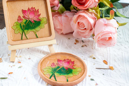 GGLEE Quality Home Crafts Personalized Handmade Wooden Drink Coaster Epoxy Resin Art with Lotus Design 1 pcs