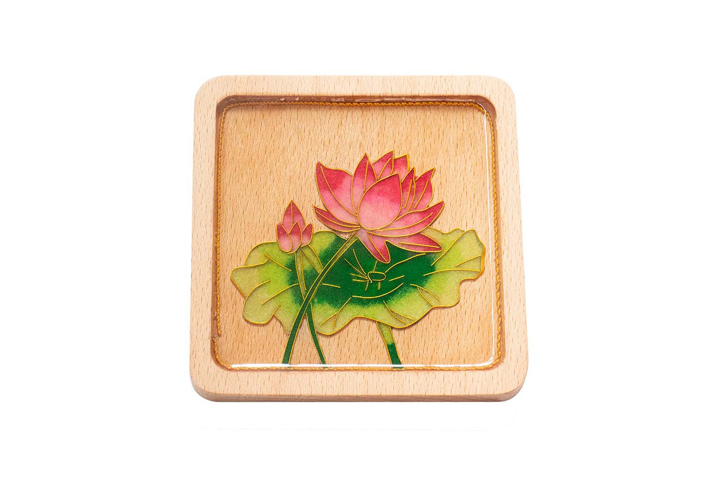 GGLEE Quality Home Crafts Personalized Handmade Wooden Drink Coaster Epoxy Resin Art with Lotus Design 1 pcs