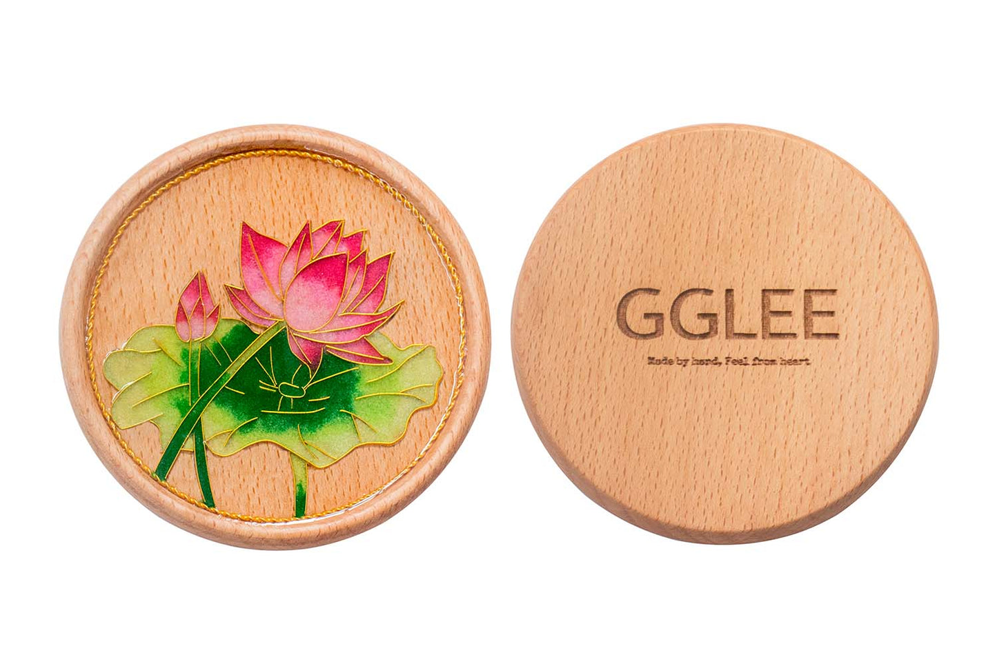 GGLEE Quality Home Crafts Personalized Handmade Wooden Drink Coaster Epoxy Resin Art with Lotus Design 1 pcs