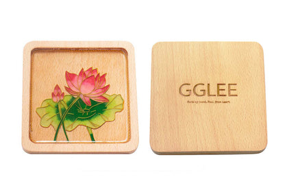 GGLEE Quality Home Crafts Personalized Handmade Wooden Drink Coaster Epoxy Resin Art with Lotus Design 1 pcs