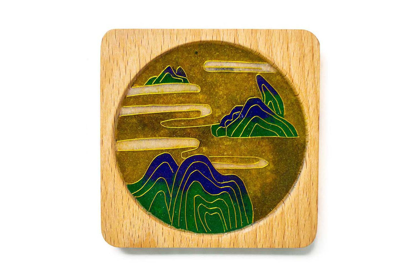 GGLEE Handmade Original Wooden Cup mat with Mountain Views Design for Household (Square) 1 pcs