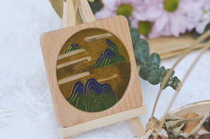 GGLEE Handmade Original Wooden Cup mat with Mountain Views Design for Household (Square) 1 pcs