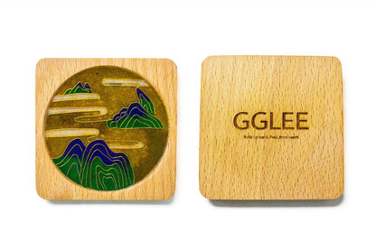 GGLEE Handmade Original Wooden Cup mat with Mountain Views Design for Household (Square) 1 pcs